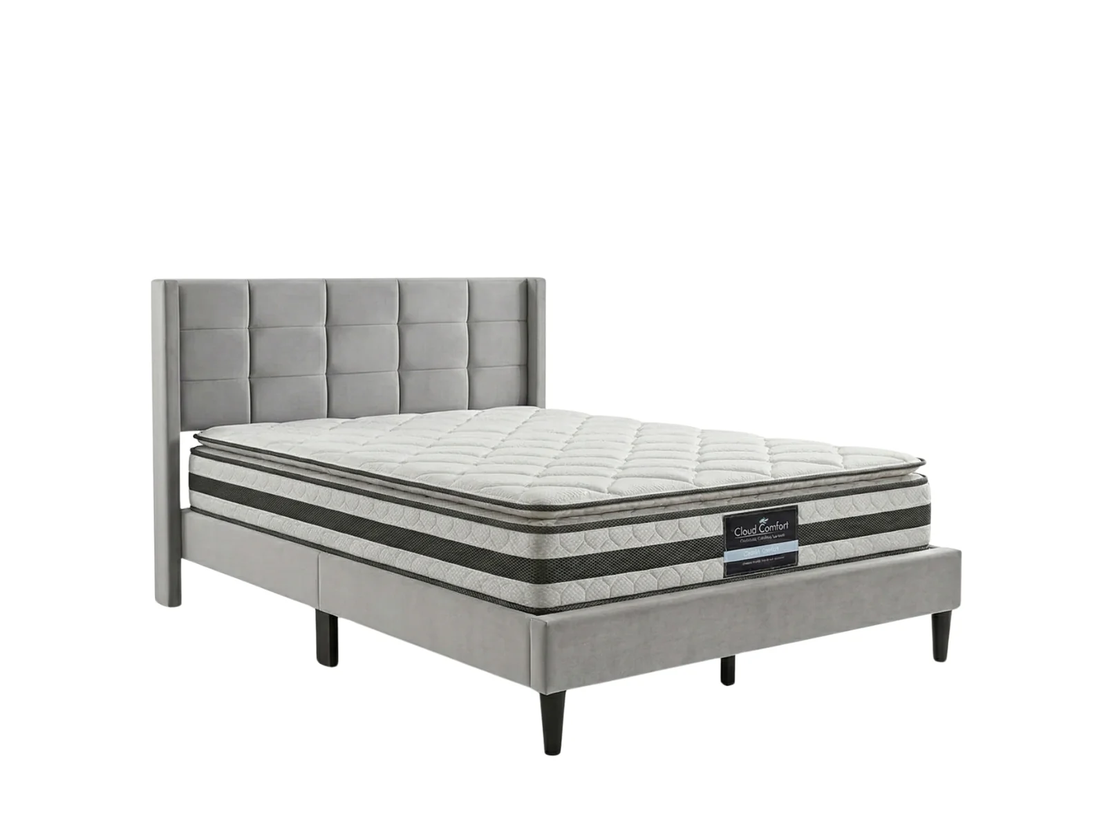 Neron Velvet Bed Frame Charcoal & Bon21 Mattress - Double