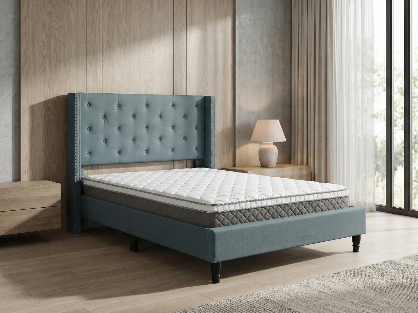 New Lisbeth Bed Frame Blue & MEM23 Mattress - Double - Image 2