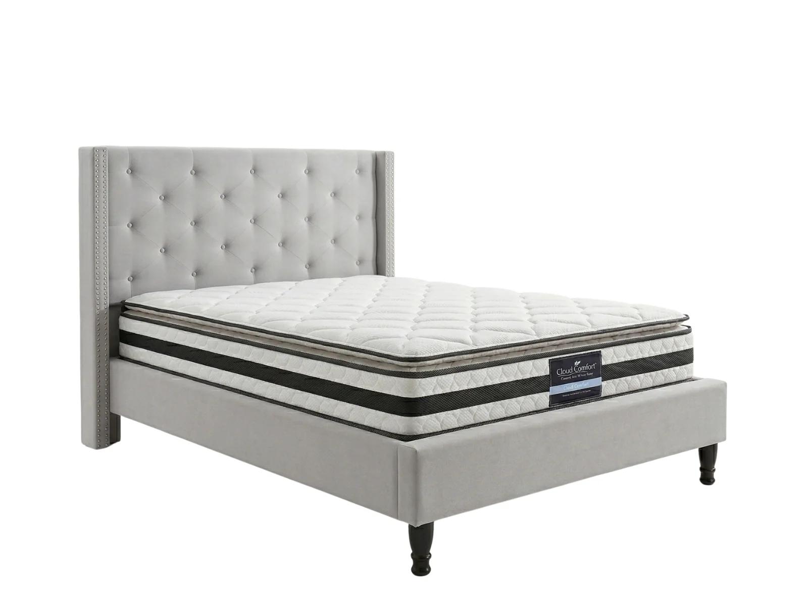 New Lisbeth Bed Frame Grey & Bon21 Mattress - Double