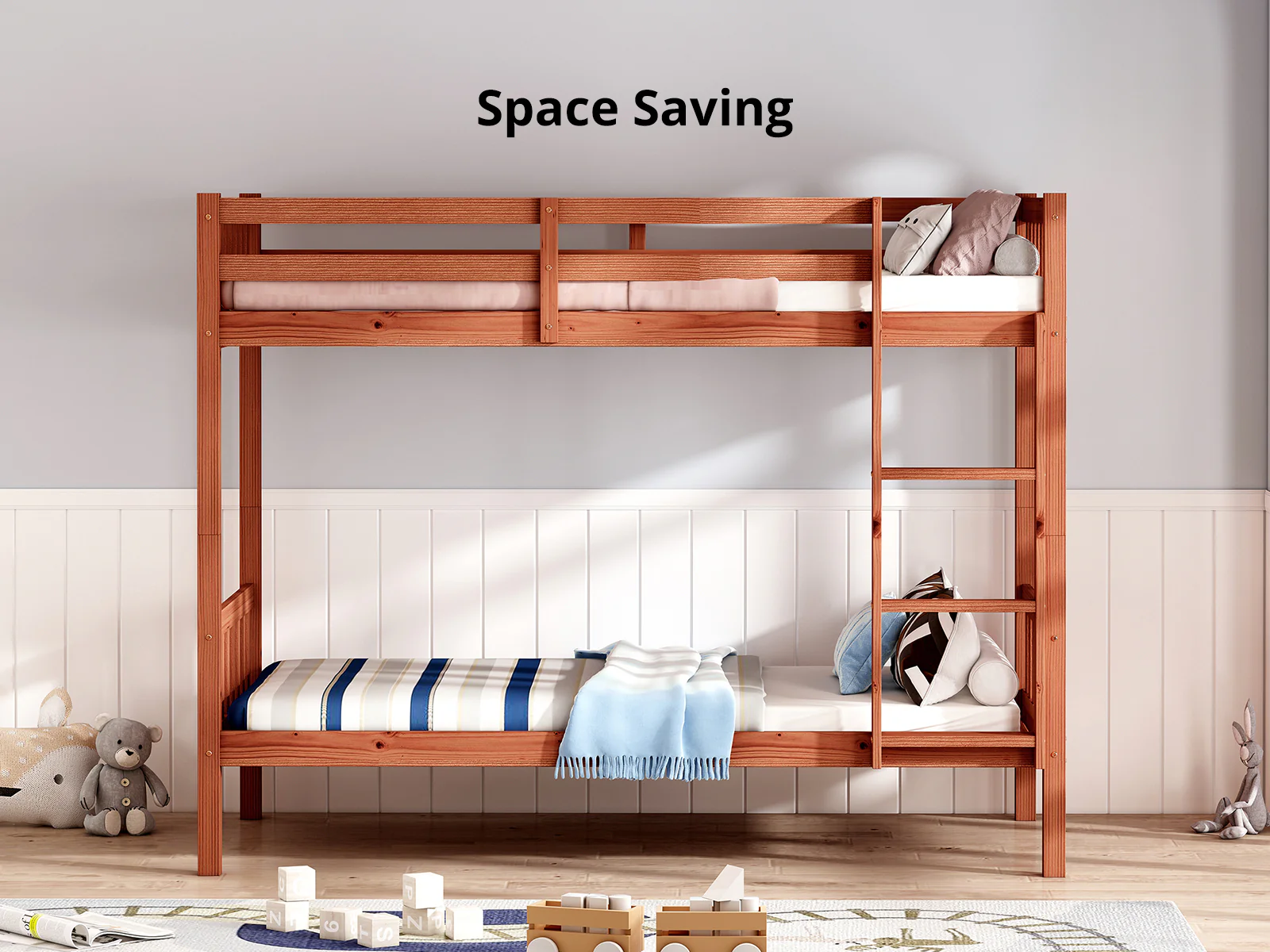 New Lydia Bunk Bed Cherry & Mattress Bon15 Single x2 - Image 8
