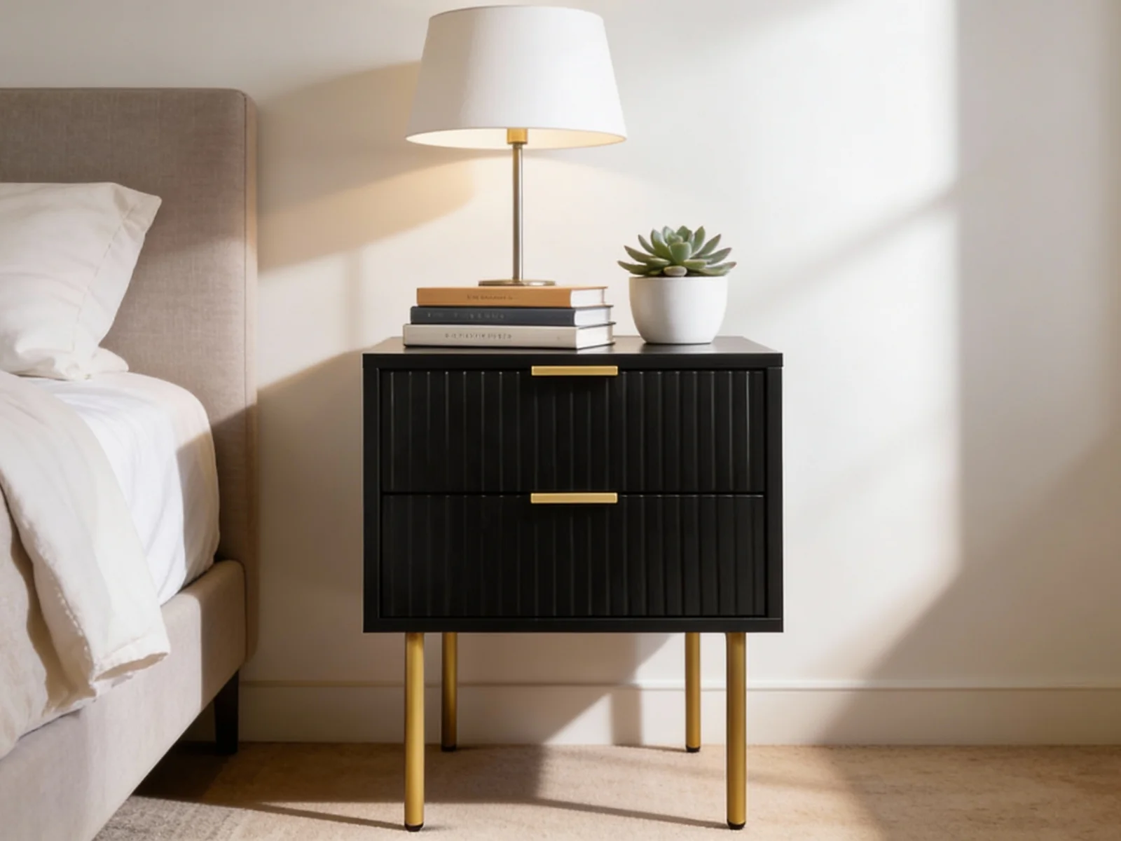 2-Drawer Bedside Table Black - Image 2
