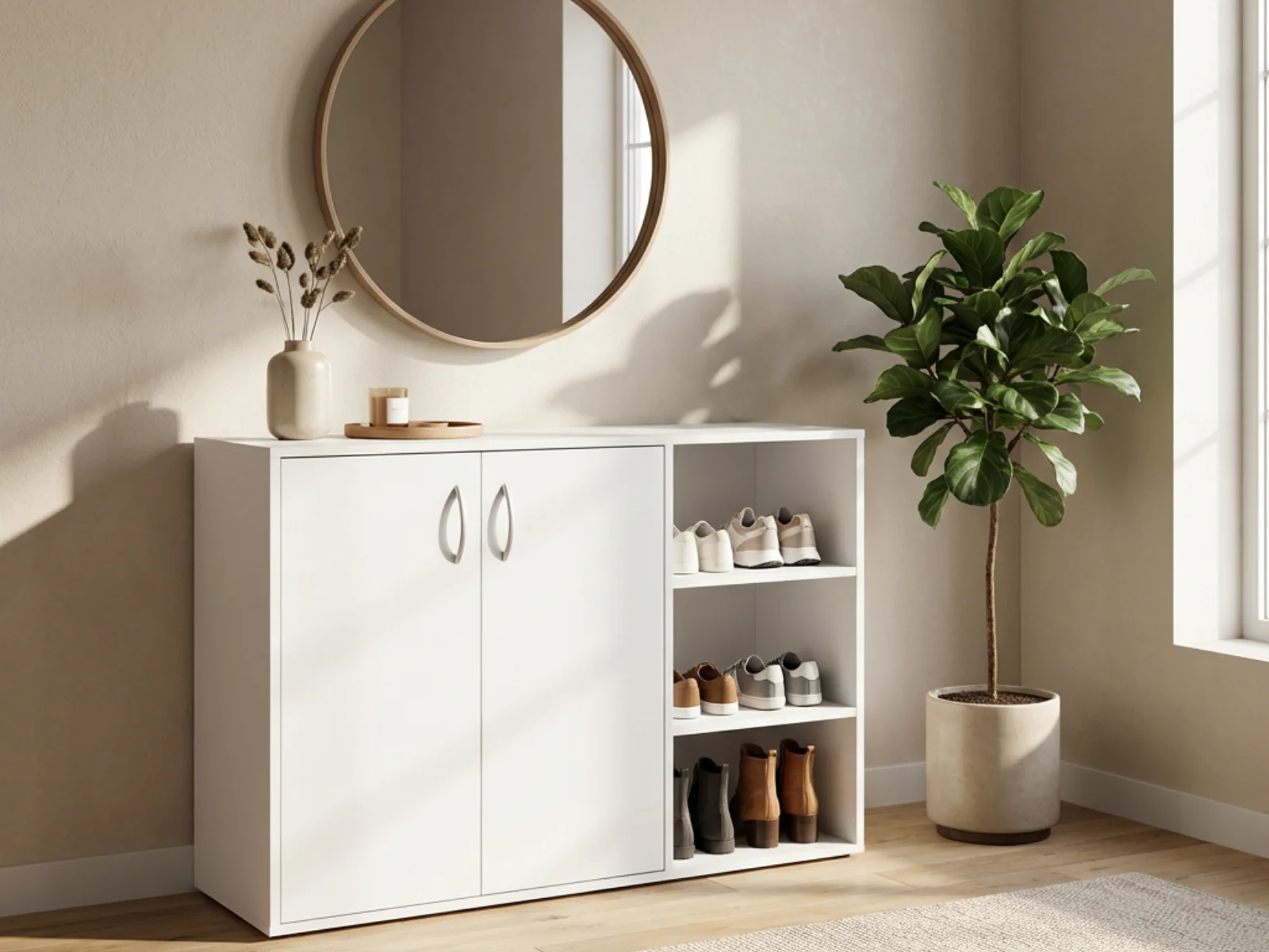 DS Okura 2-Door Shoe Cabinet with Shelf - White - Image 2
