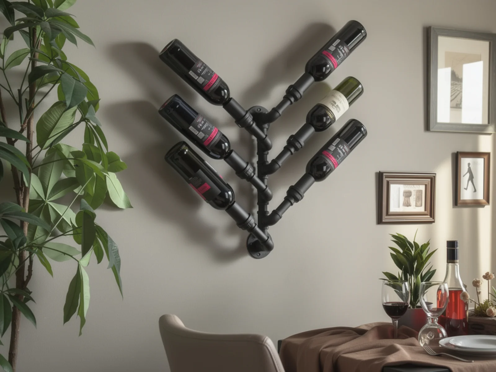Wall-Mounted Pipe Wine Rack - 6 Bottle Holder - Image 3
