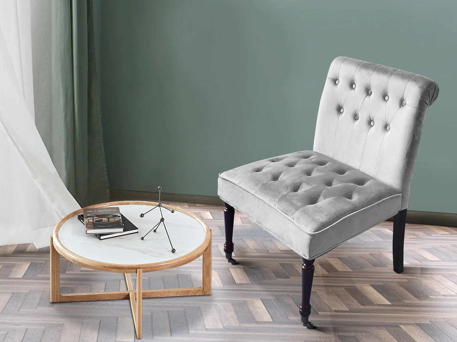 Pirie Velvet Accent Chair - Grey - Image 6