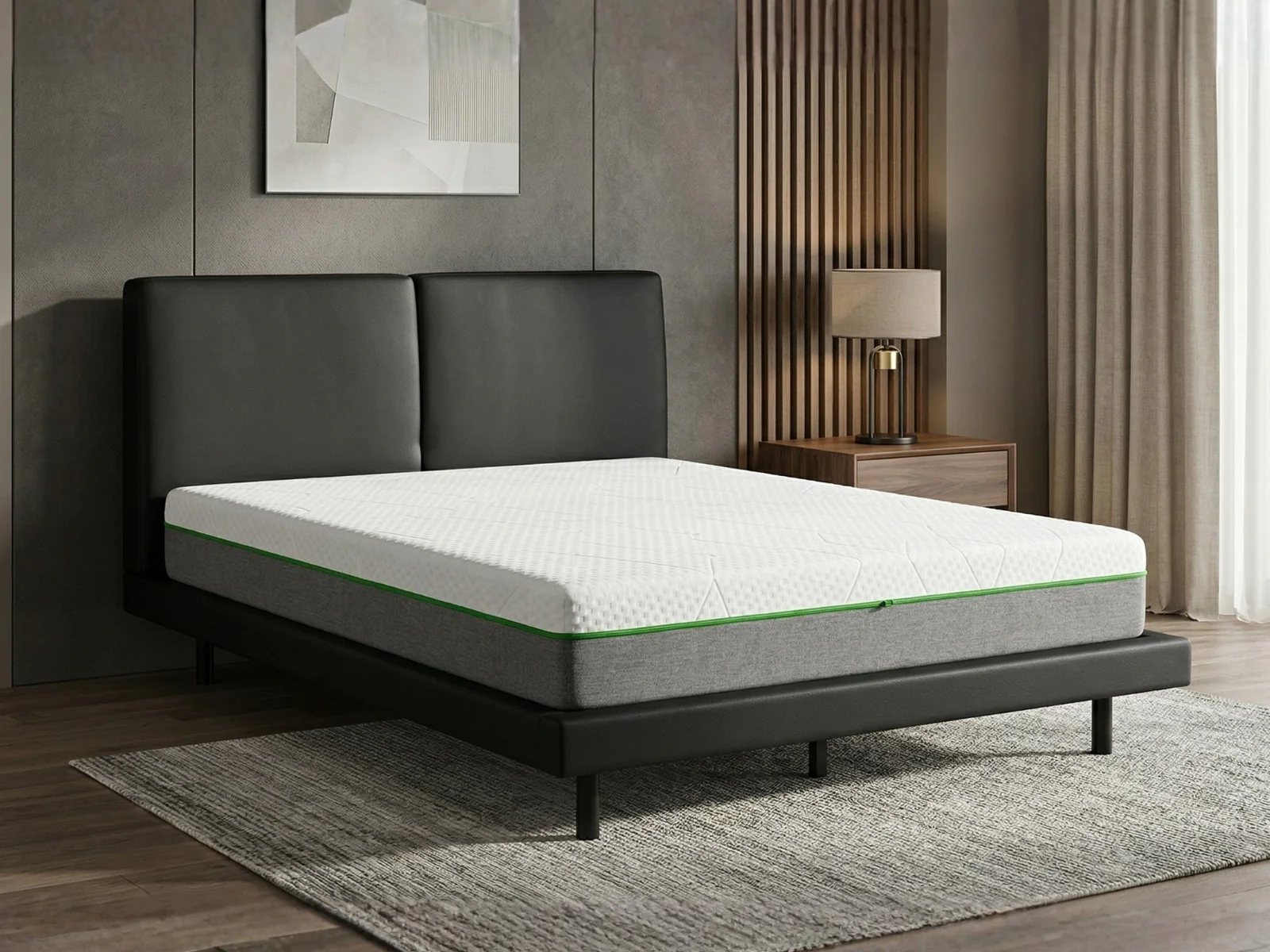 Priscilla PU Bed Frame Black & 3 Way Mattress - Queen - Image 2
