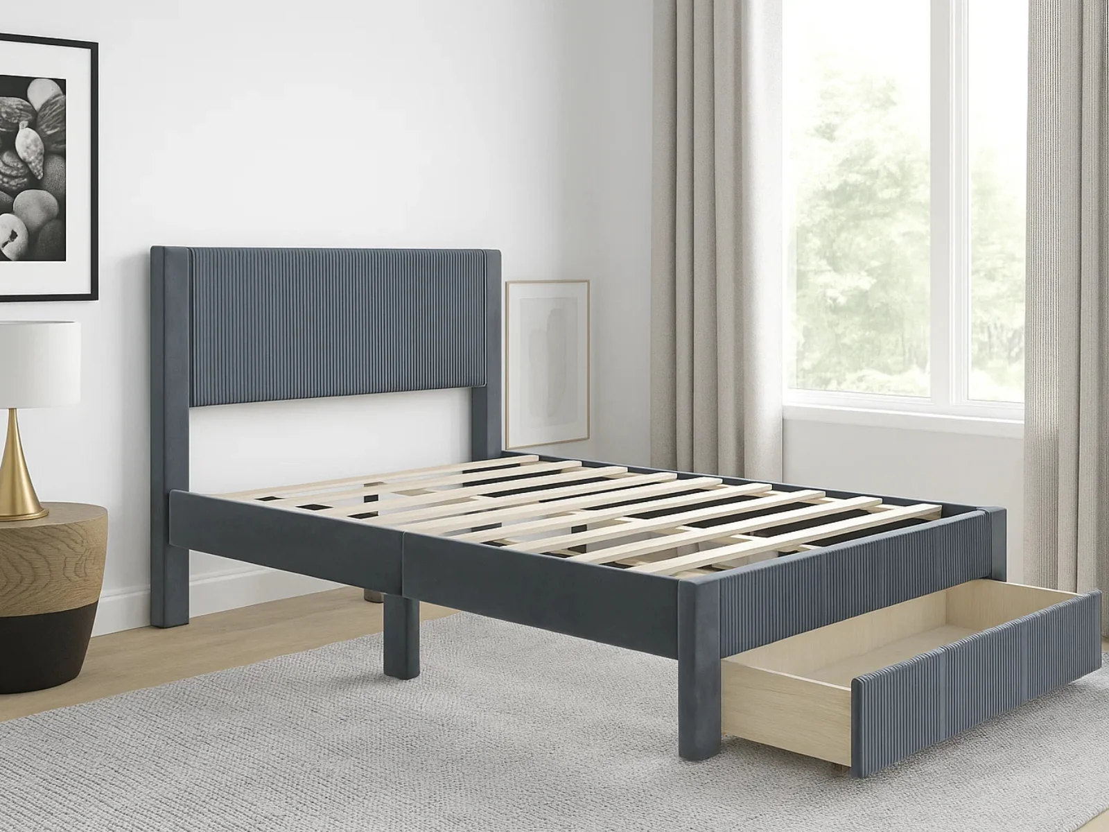Rae Bed Frame With Drawer & Xclusive Pocket Spring Mattress X20 - Queen - Image 7
