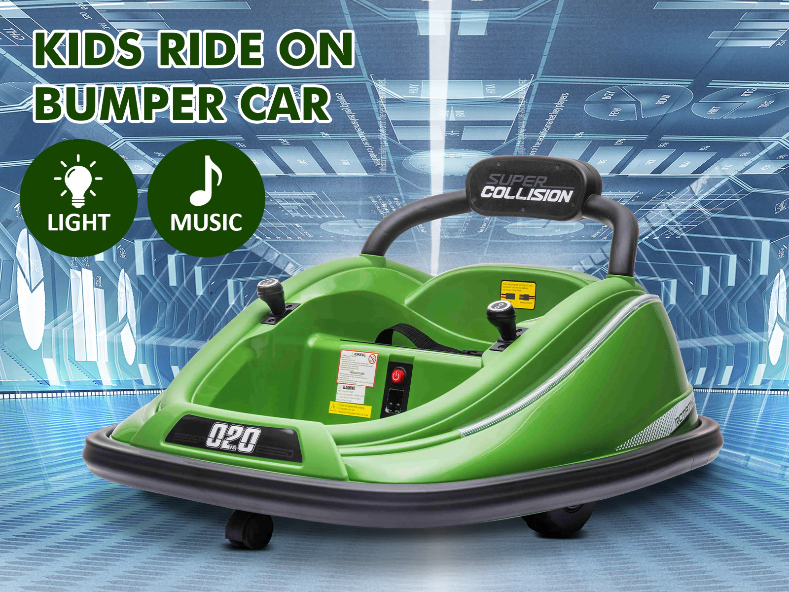Kids Ride On Bumper Car - Green - Image 2