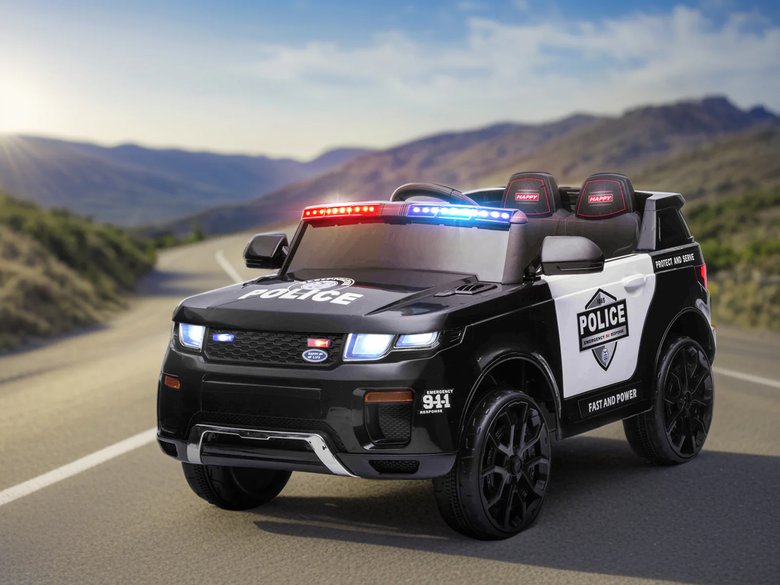 Kids Ride On Police Car - Black - Image 3