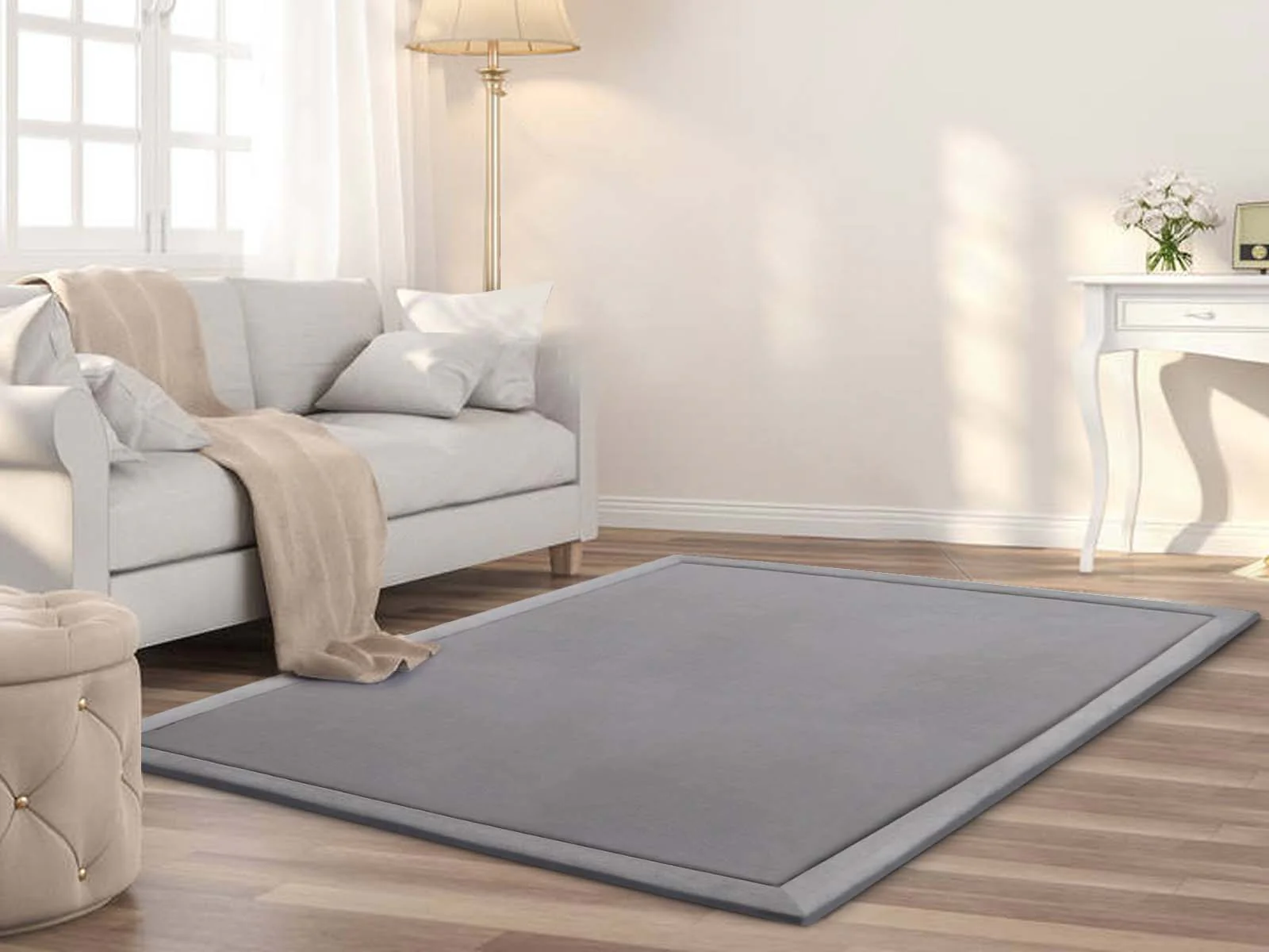 Soft Touch Plush Tatami Mat Rug 150cm x 200cm - Light Grey - Image 2