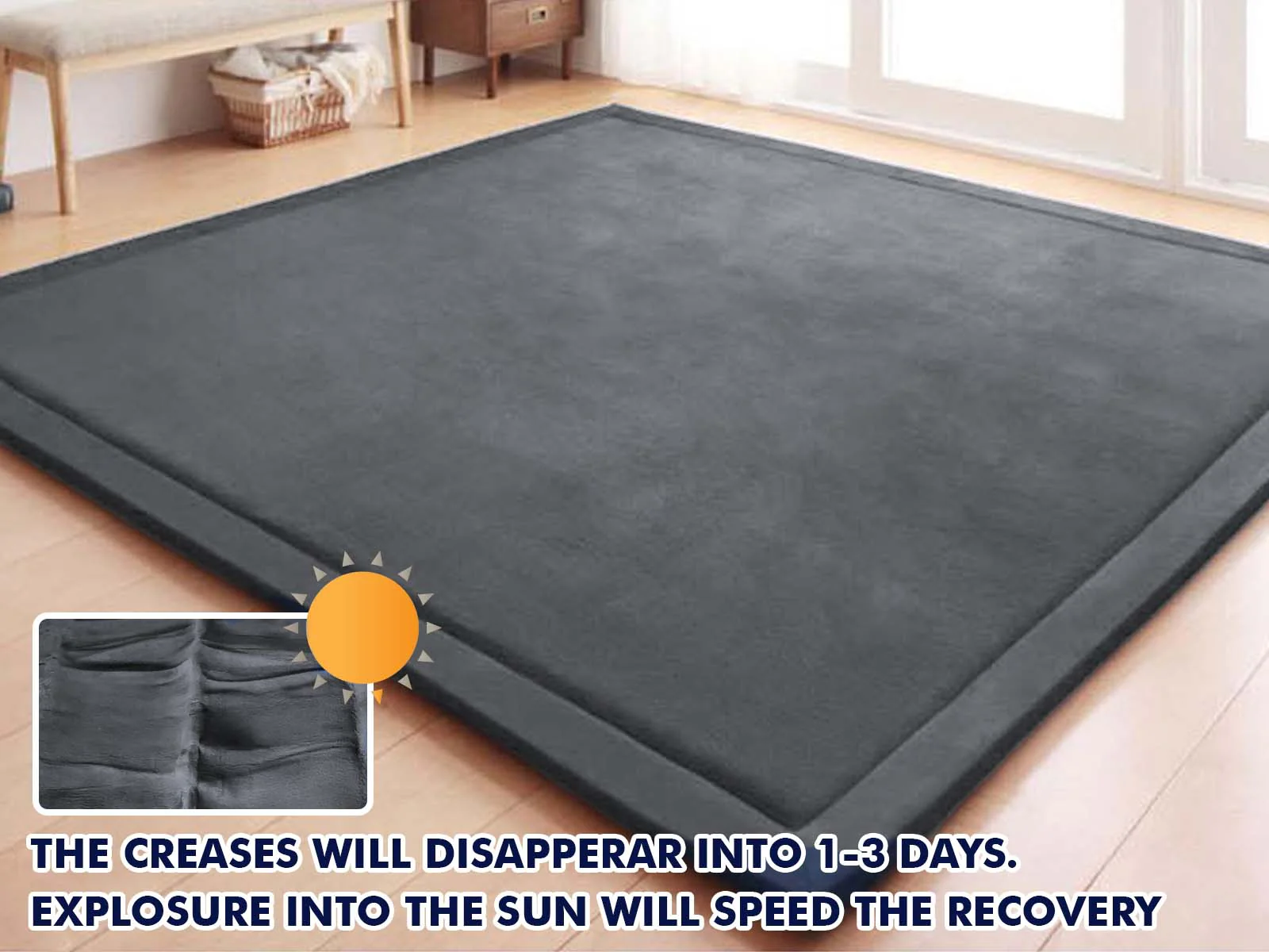 DS Soft Touch Plush Tatami Mat Rug 150cm x 200cm - Dark Grey - Image 4