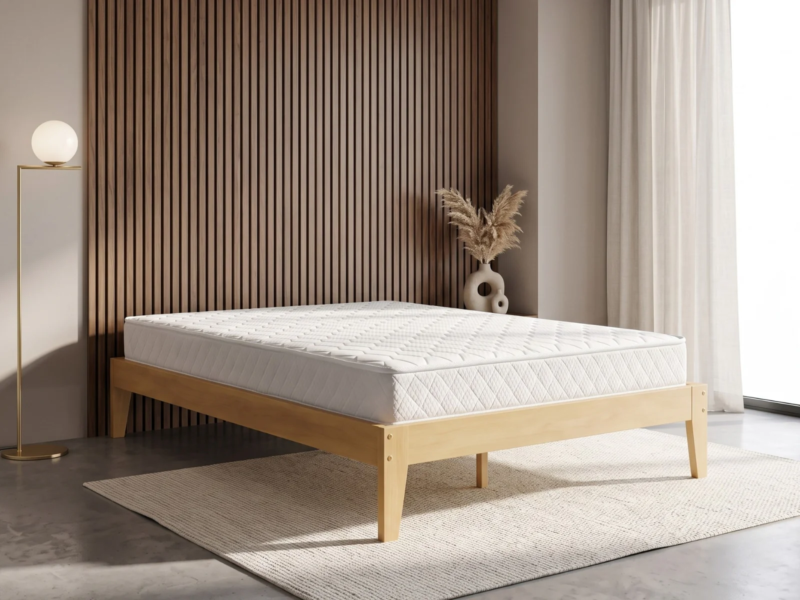Sovo Bed Frame Oak & Bon15 Mattress - Queen - Image 2