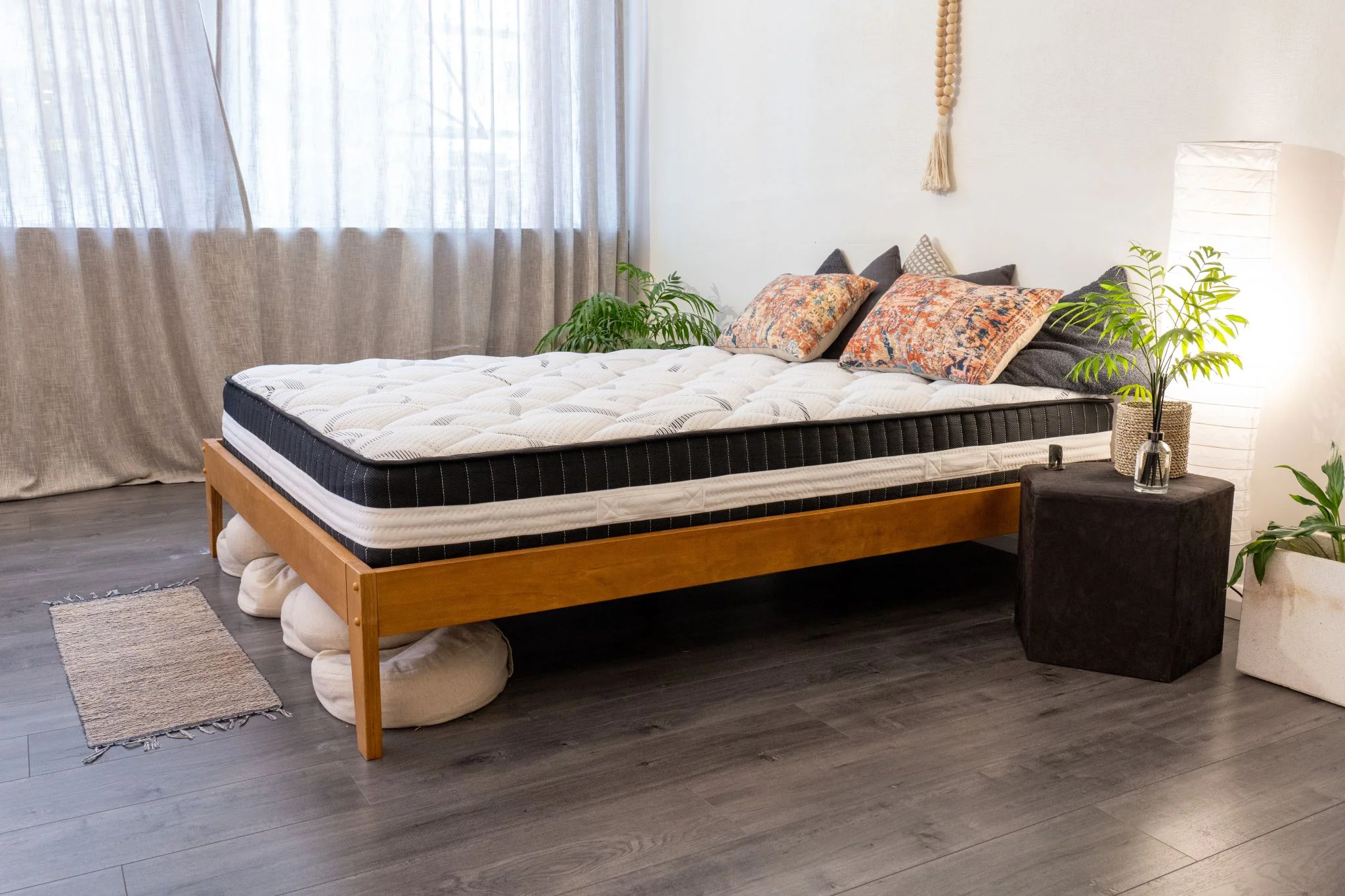 Sovo Bed Frame Oak & Euro Top Mattress L30 - Double - Image 10