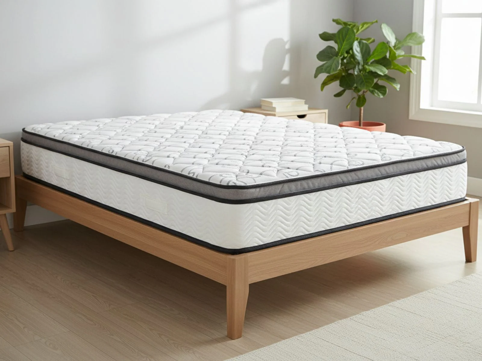 Sovo Bed Frame Oak & Euro Top Memory Foam Mattress GEL30 - Double - Image 2