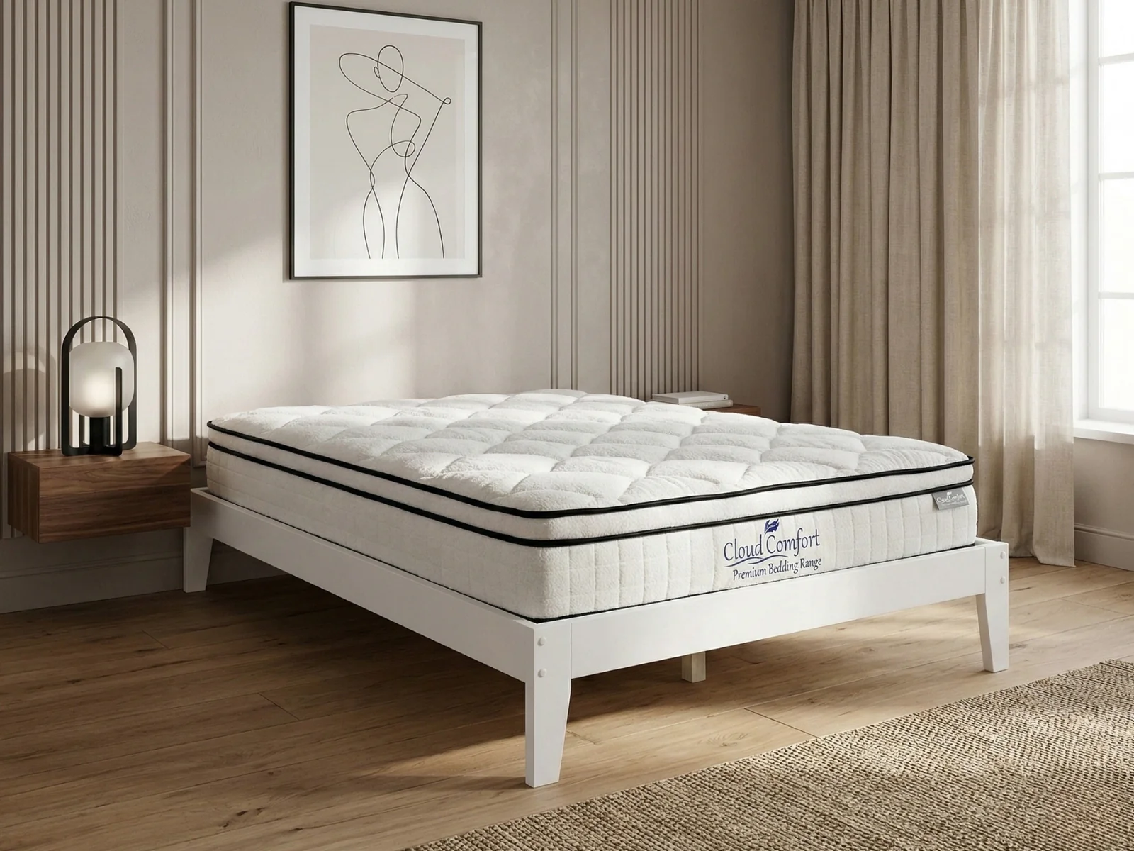Sovo Bed Frame White & Boucle22 Mattress - King - Image 2