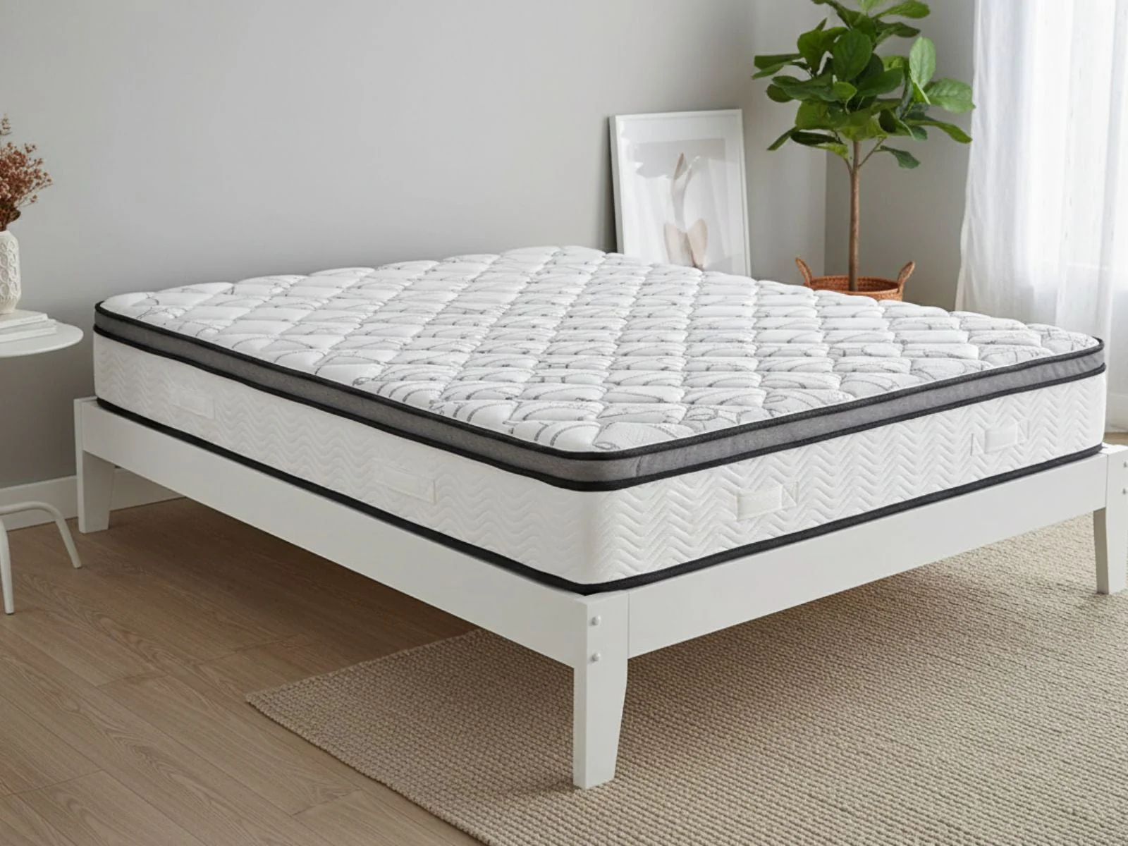 Sovo Bed Frame White & Euro Top Memory Foam Mattress GEL30 - Double - Image 2