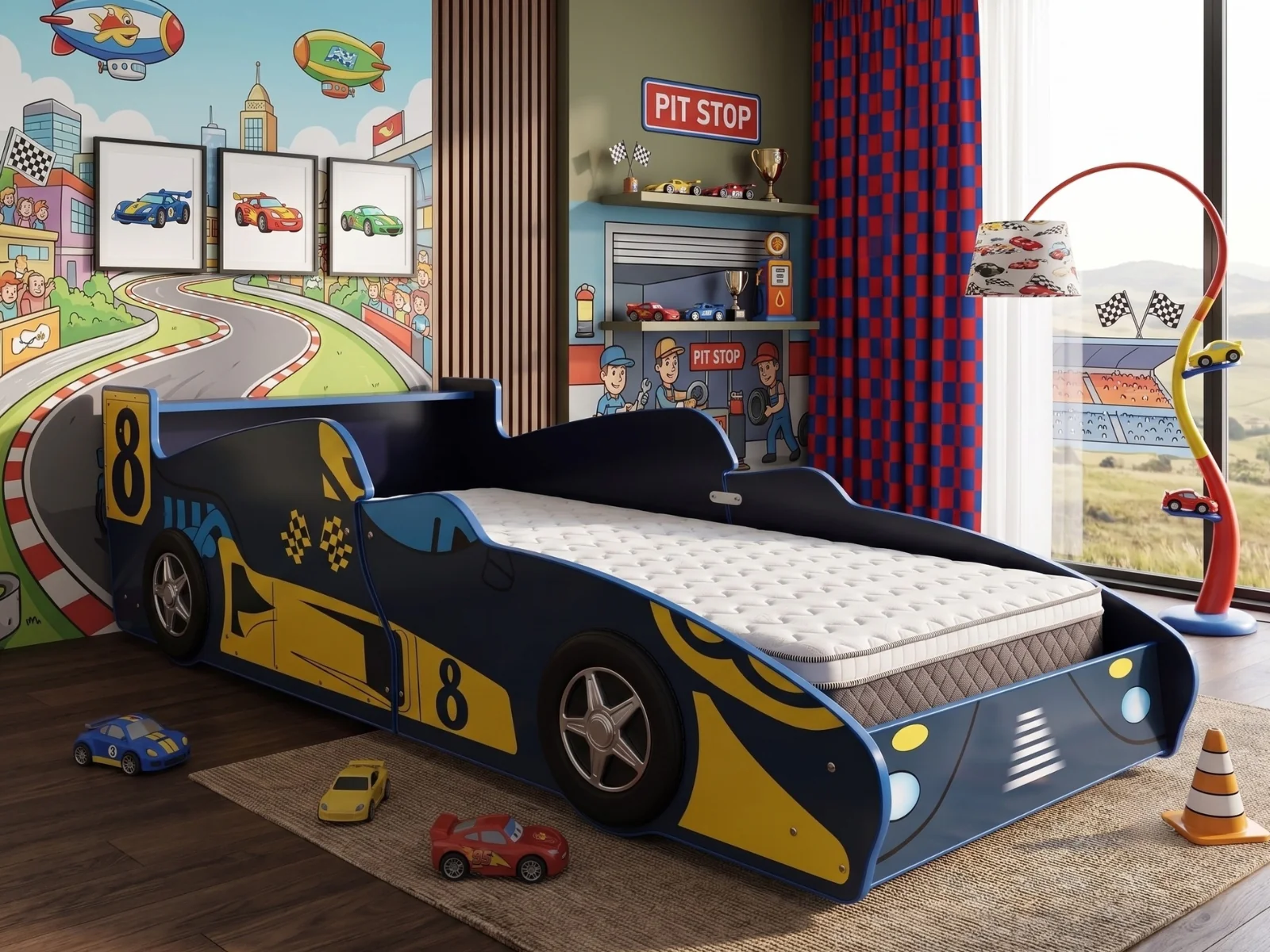 Supreme F1 Race Car Bed Frame Blue & MEM23 Mattress - Single - Image 2