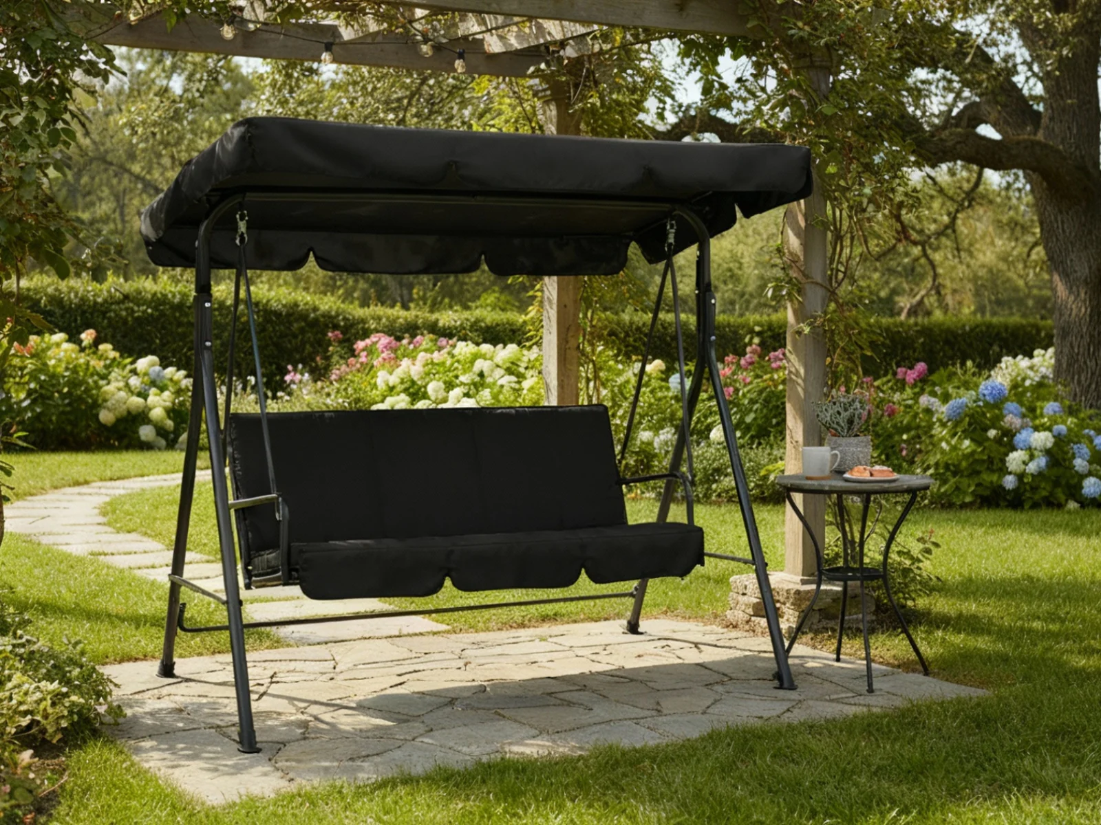 Swing Chair with Canopy - Black - Image 2