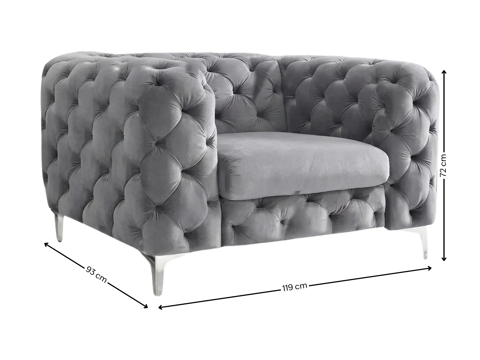Adam Velvet Armchair - Grey - Image 3