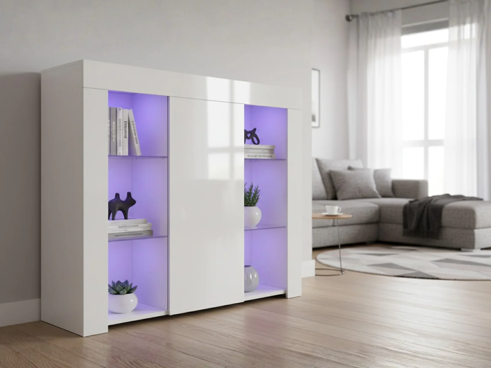 Anshos Side Cabinet with LED Light - White - Image 10