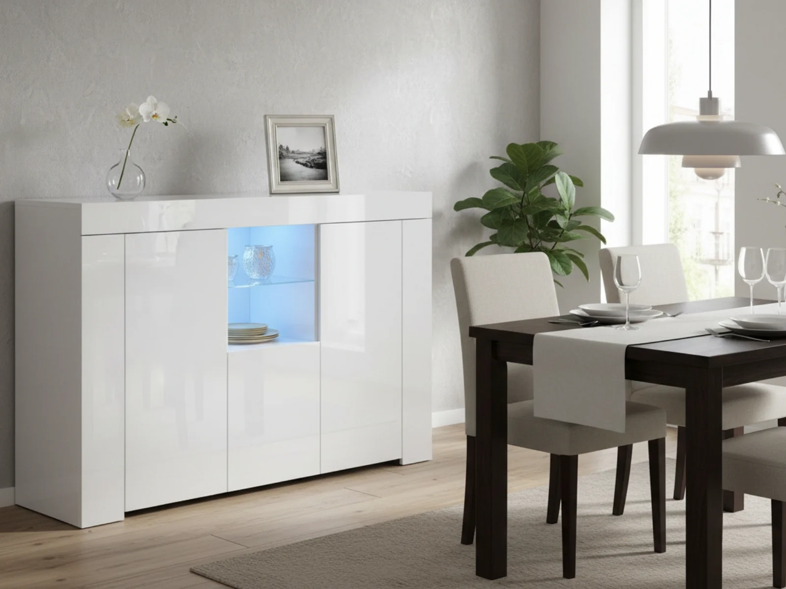 Anshos Storage Cabinet with LED Light - White - Image 10