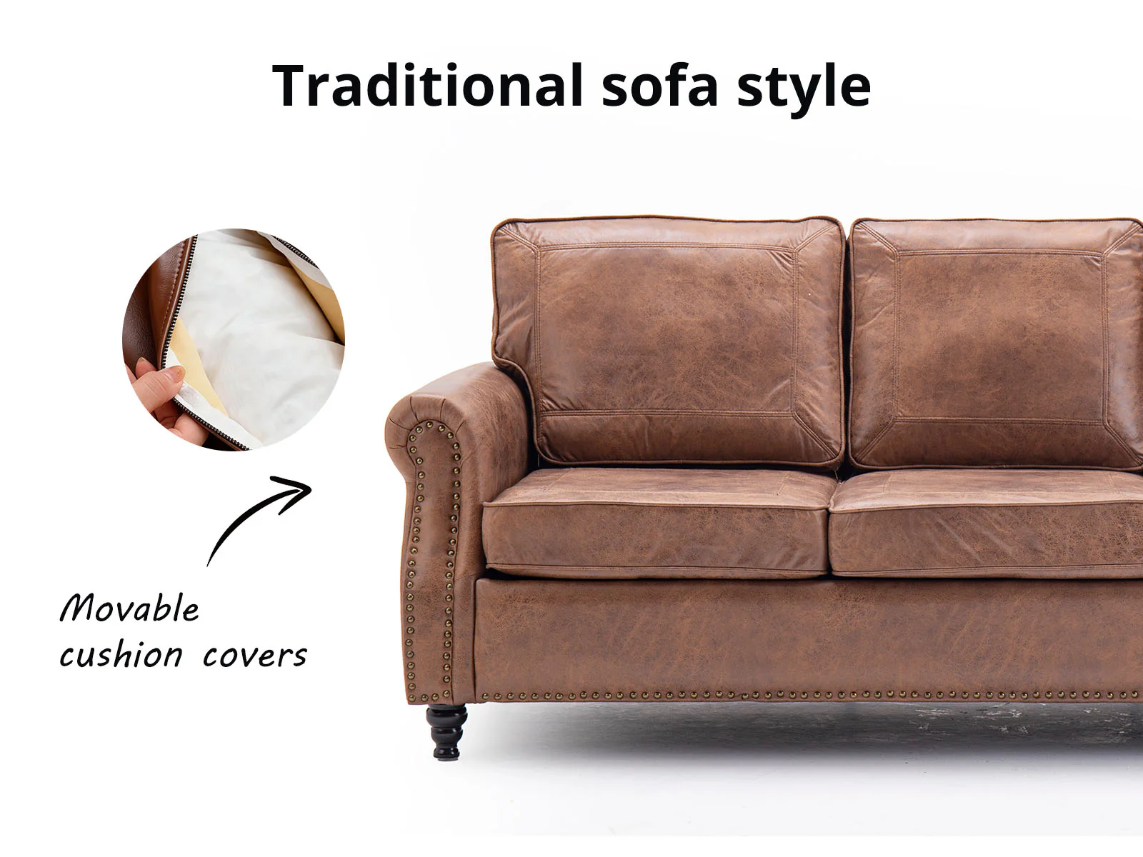 Cassandra 3-seater Sofa PU - Dark Brown - Image 4