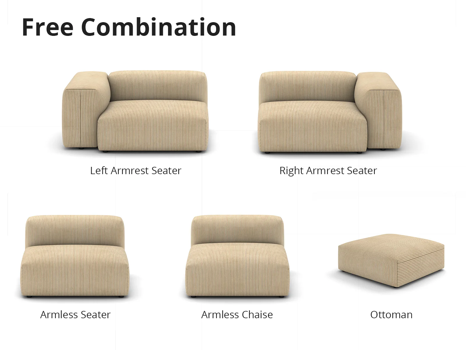 Corduroy Fabric Sofa Set (Left Armrest Seater+Armless Chaise) - Image 9