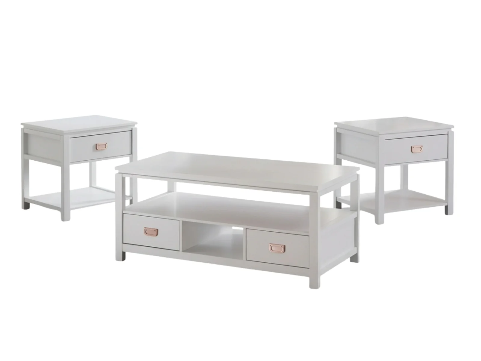 3-Piece Solid Wood Coffee Table Set - White - Image 4