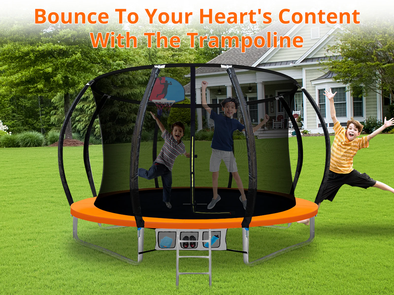 Arc Trampoline Orange with Basketball Hoop - 12ft - Image 4