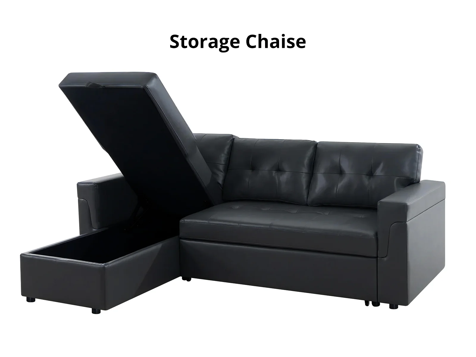 Auden Pull Out Sofa Bed with Storage Chaise PU - Black - Image 6