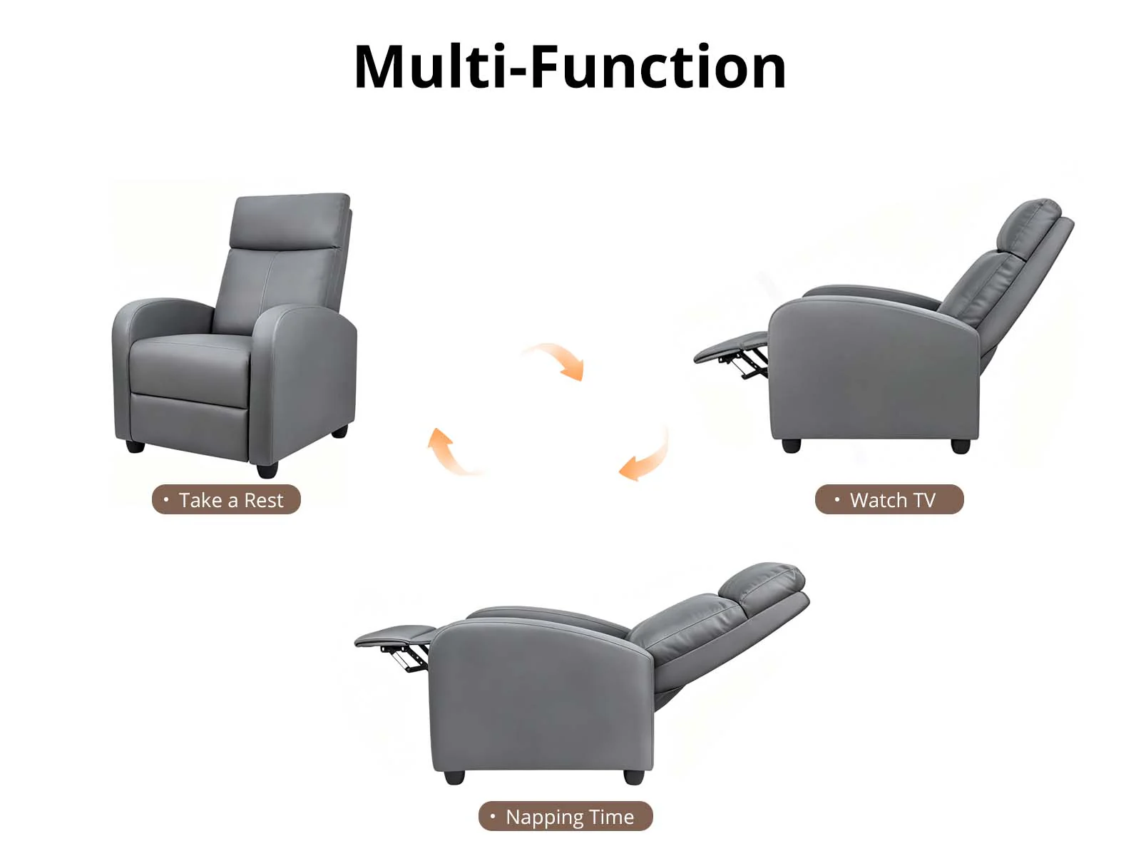 DS Austen Push Back Recliner Chair PVC Grey - Image 7
