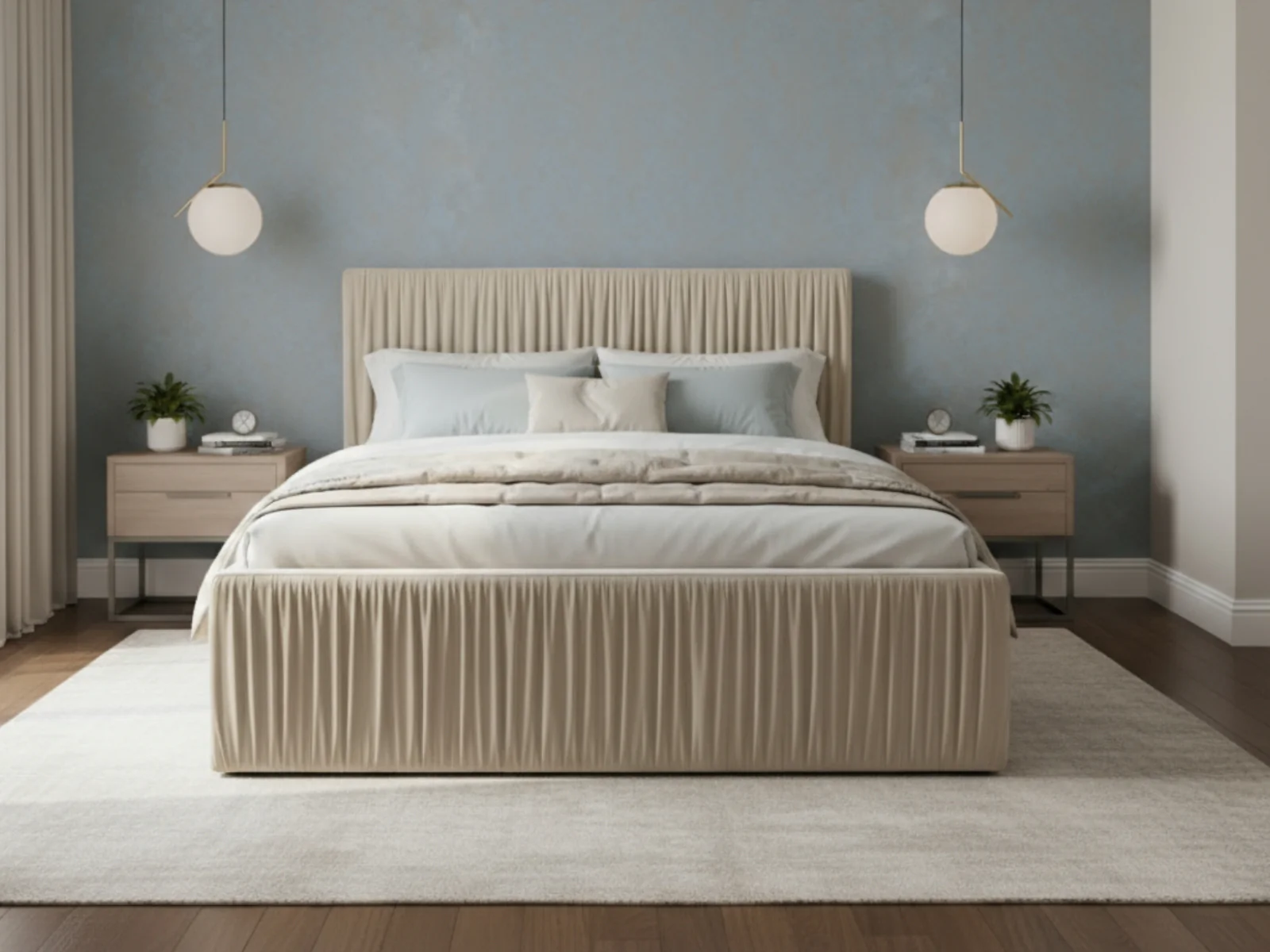Blaine Velvet Bed Frame Beige - Double - Image 3