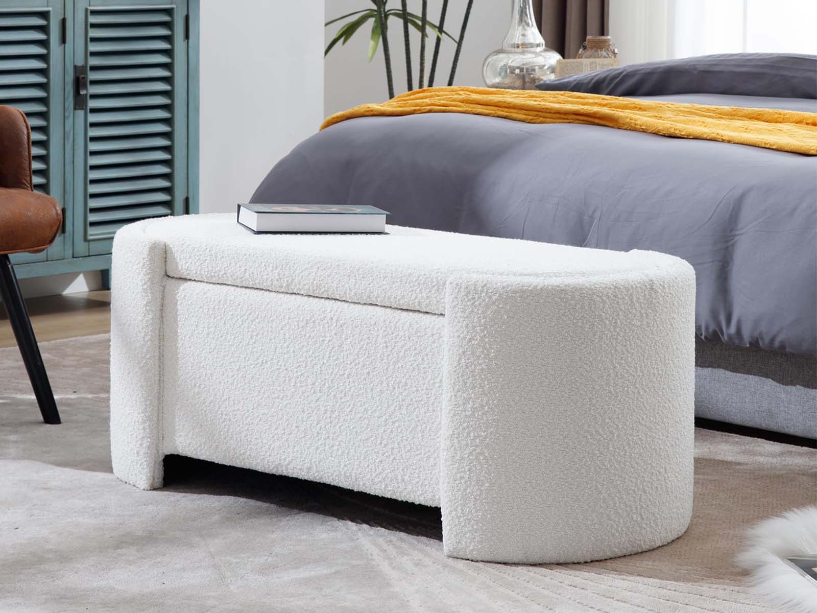 Boucle Storage Bench White - Image 3