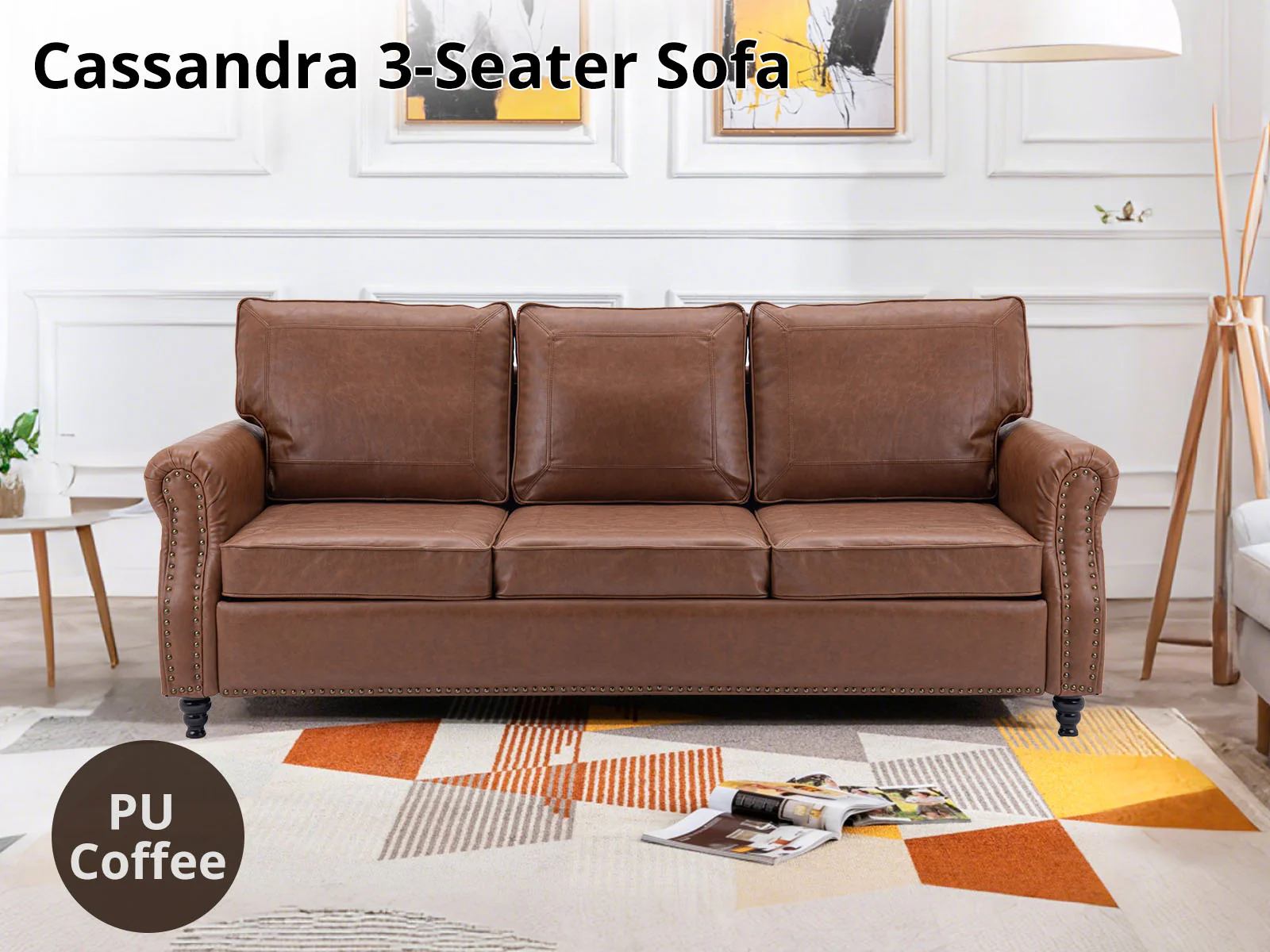 Cassandra 3-seater Sofa PU - Coffee - Image 2