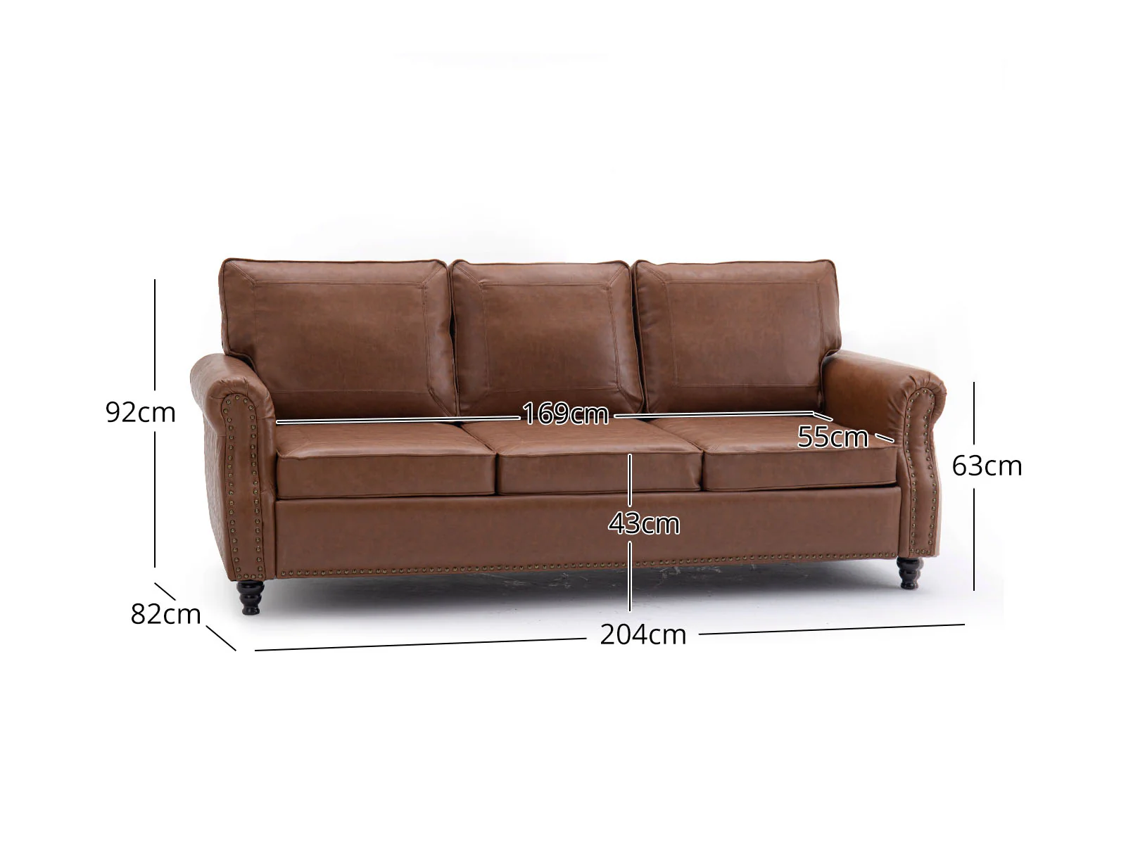 Cassandra 3-seater Sofa PU - Coffee - Image 4