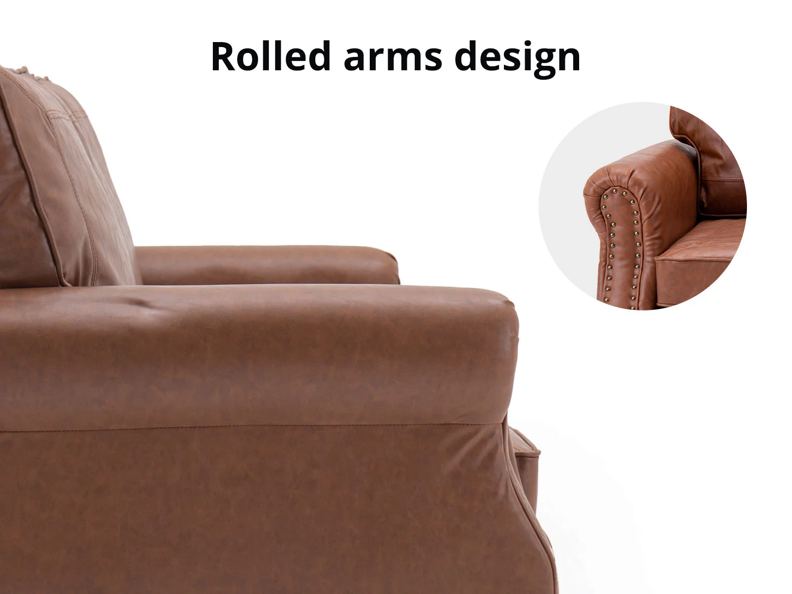 Cassandra 3-seater Sofa PU - Coffee - Image 6