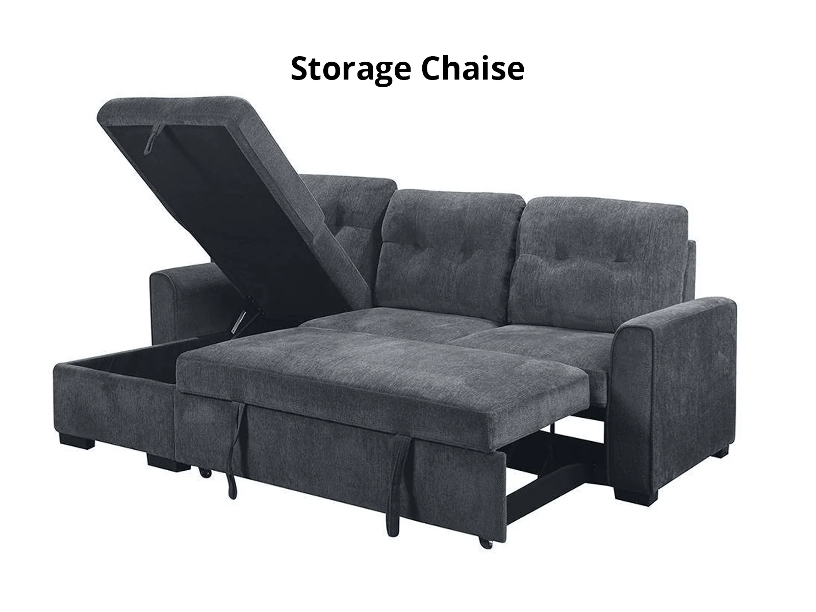 Collyn Chenille Sofa Bed with Left Chaise – Dark Grey - Image 5