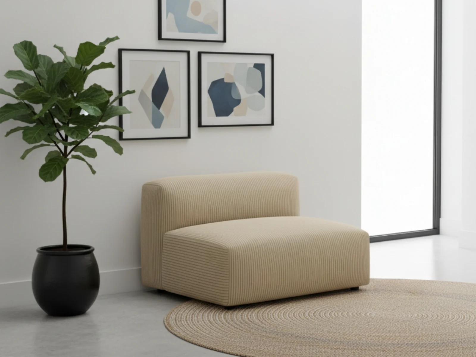Corduroy Modular Armless Chaise - Beige - Image 2