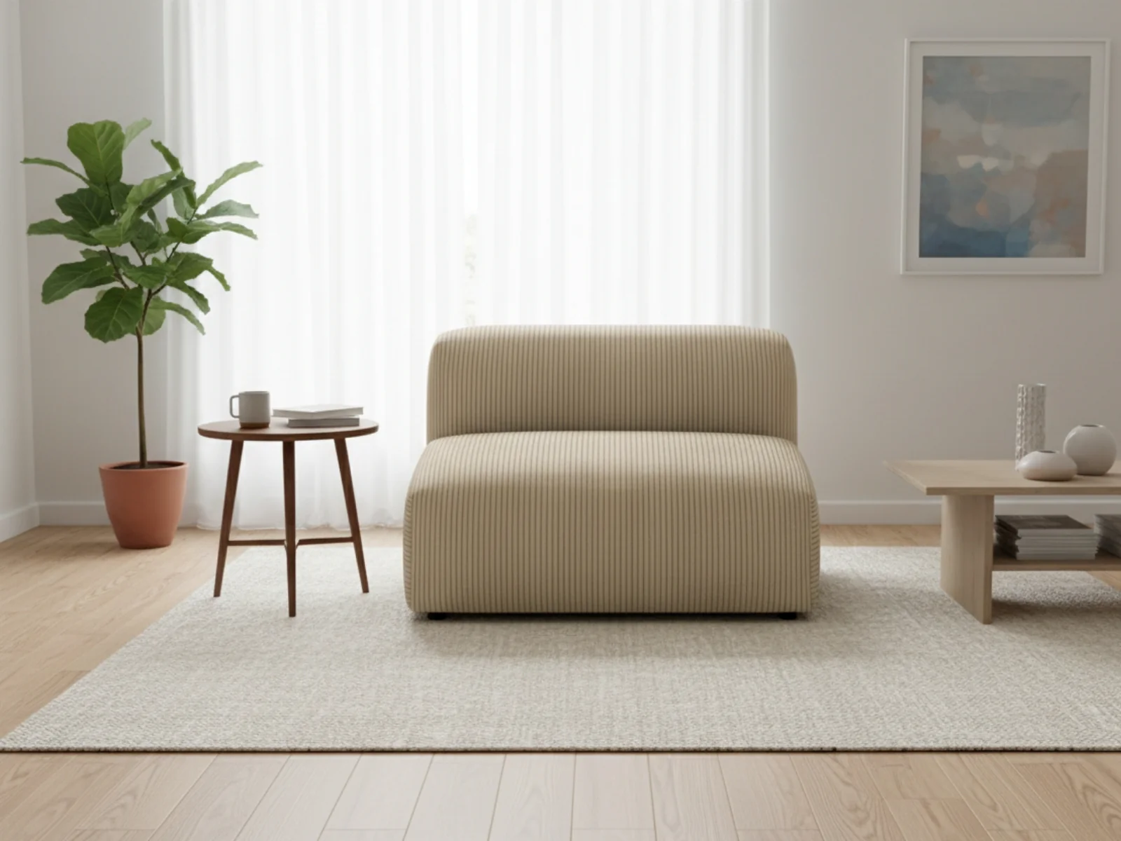 Corduroy Modular Armless Seater - Beige - Image 10