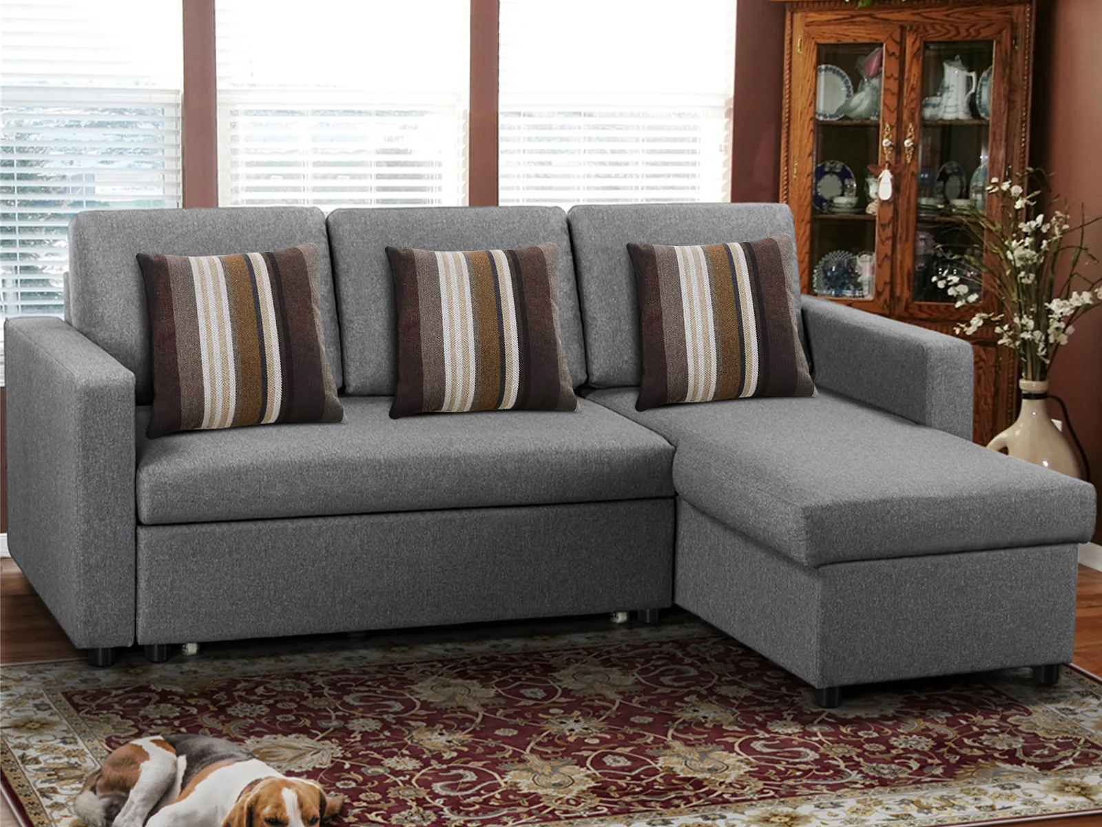 Corey Pull Out Sofa Bed with Pillows - Grey - Image 4