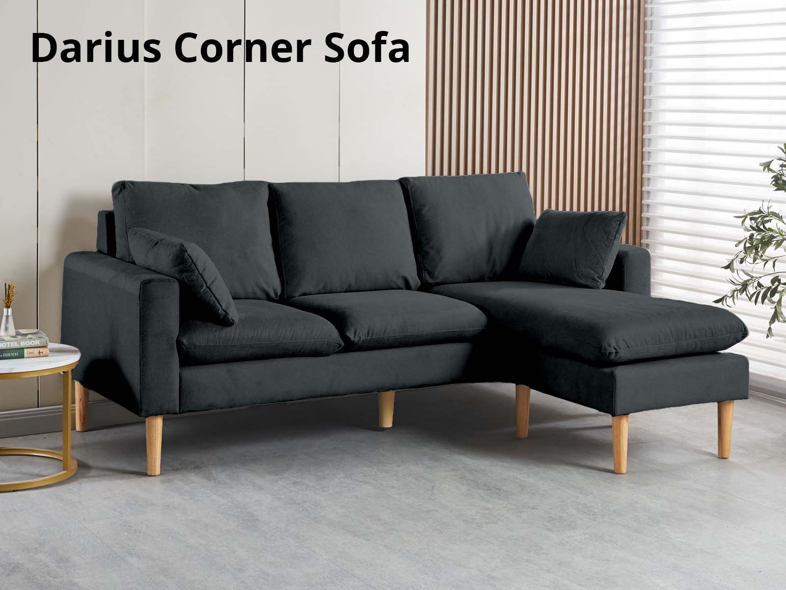 Darius Corner Sofa Linen - Black - Image 2