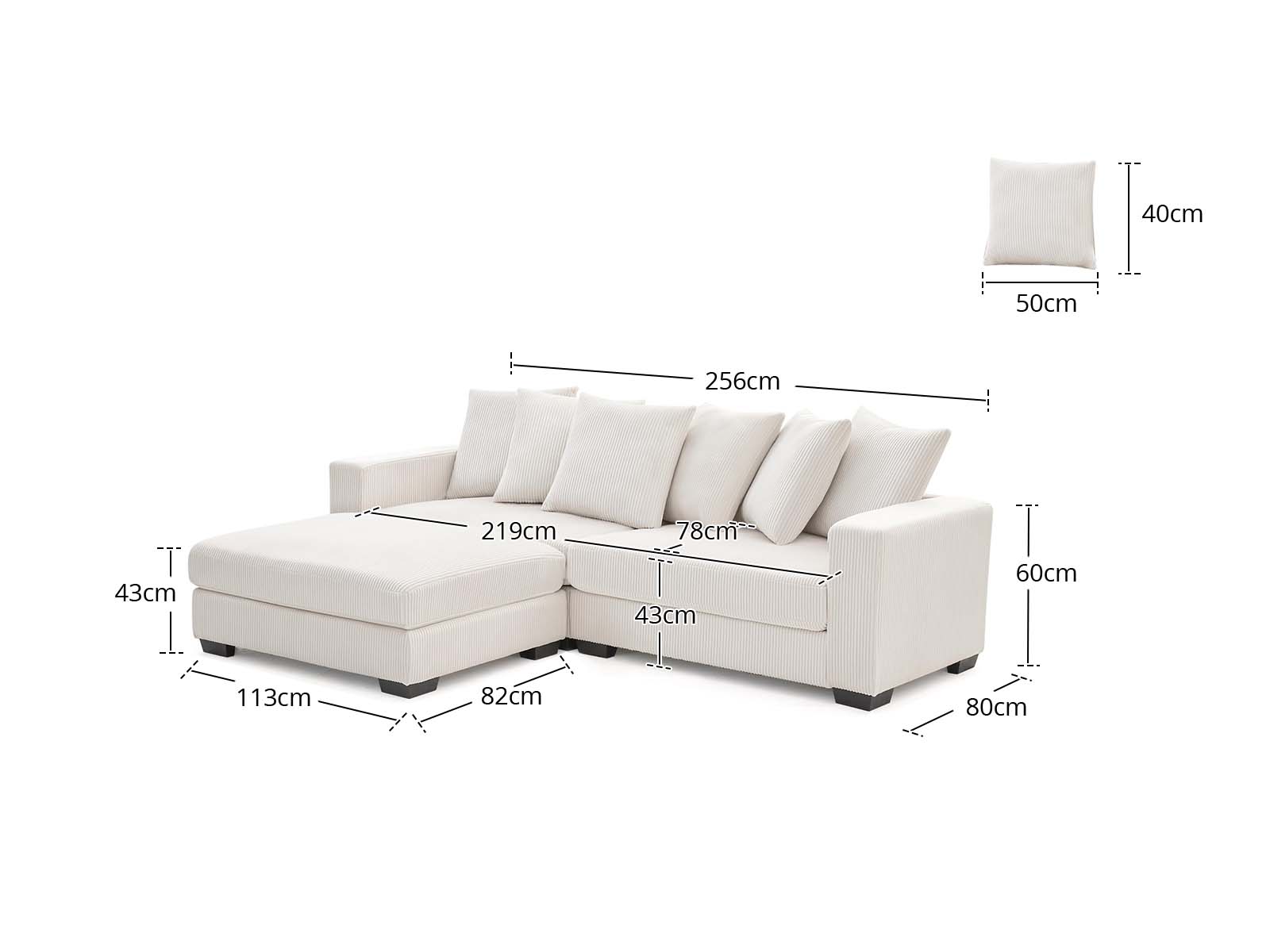 Daury L Shaped Sofa Corduroy - Beige - Image 5