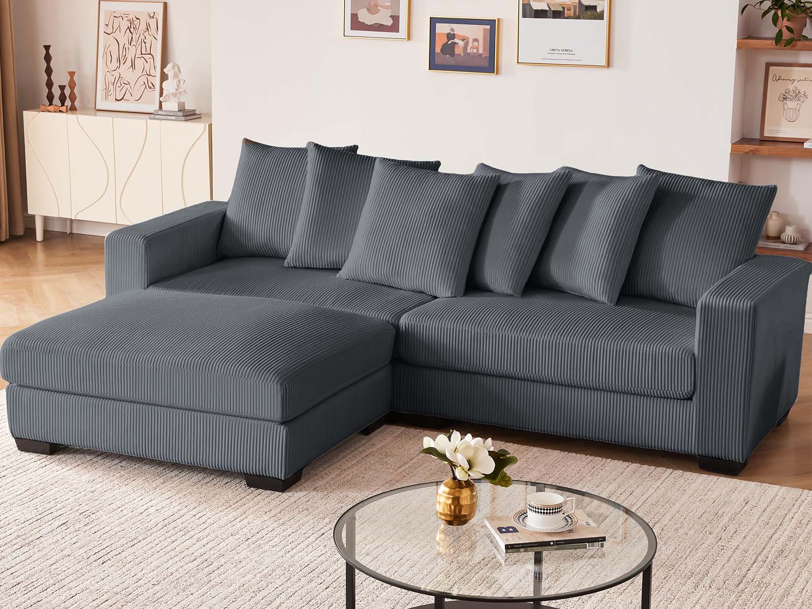 Daury L Shaped Sofa Corduroy - Dark Grey - Image 3