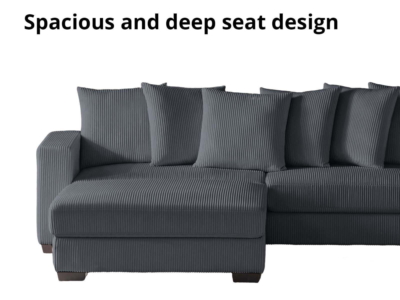 Daury L Shaped Sofa Corduroy - Dark Grey - Image 9