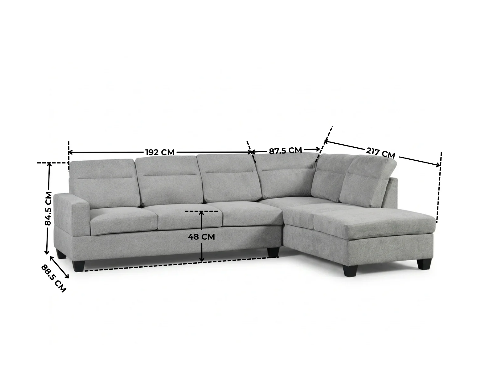 Delano Sectional Linen Sofa with Right Chaise - Grey - Image 10