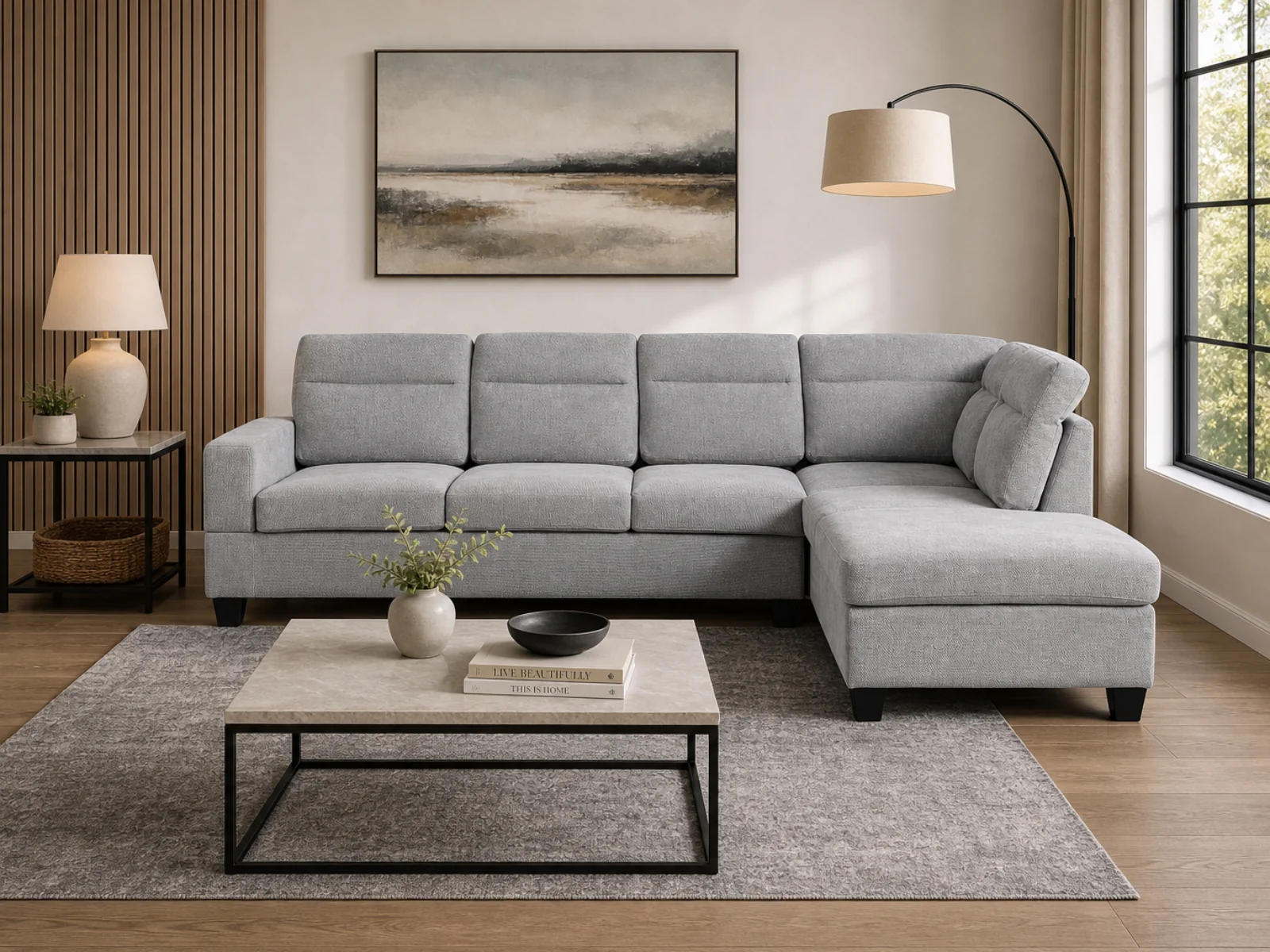 Delano Sectional Linen Sofa with Right Chaise - Grey - Image 2