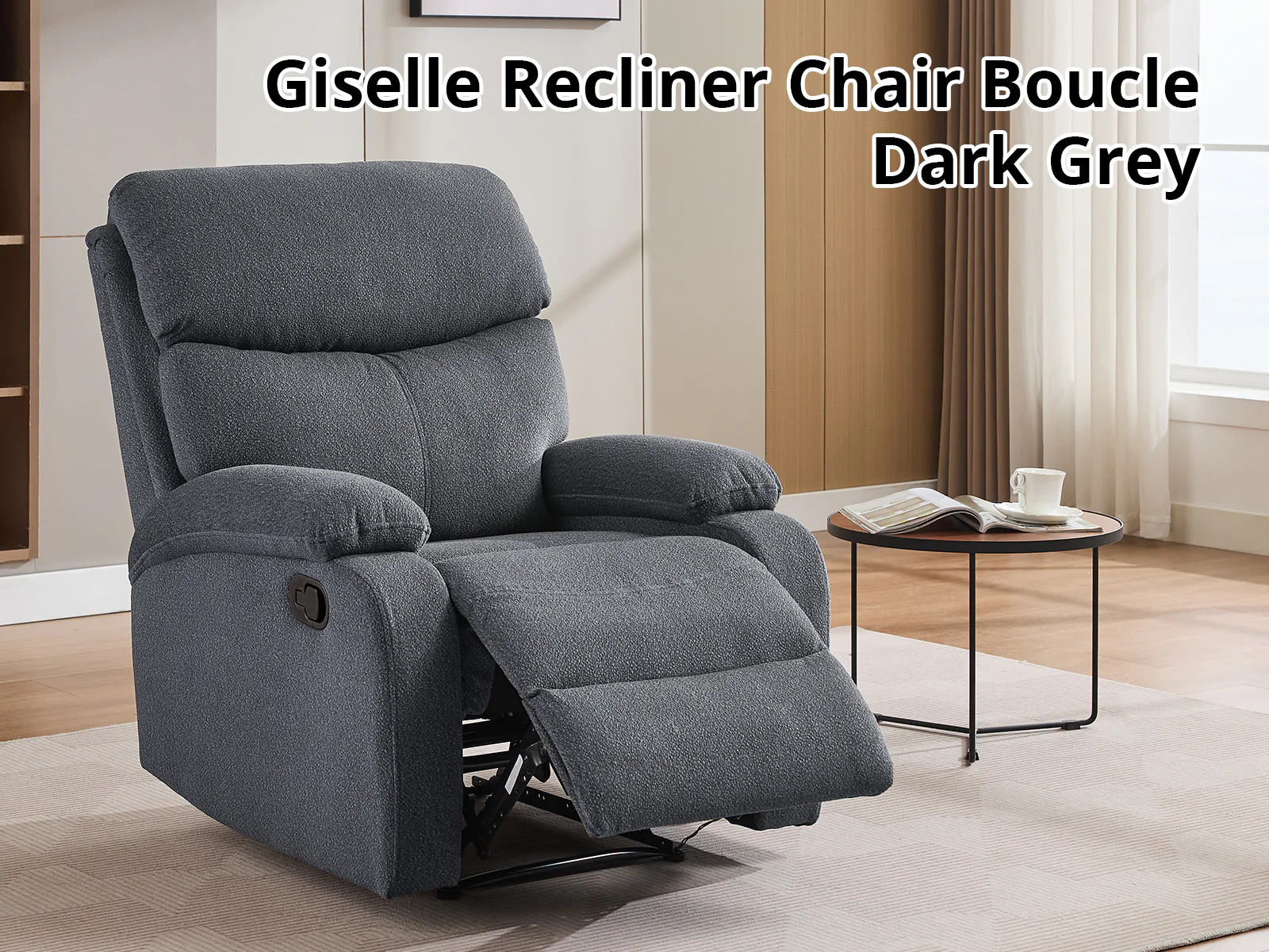 Giselle Boucle Recliner Chair - Dark Grey - Image 2