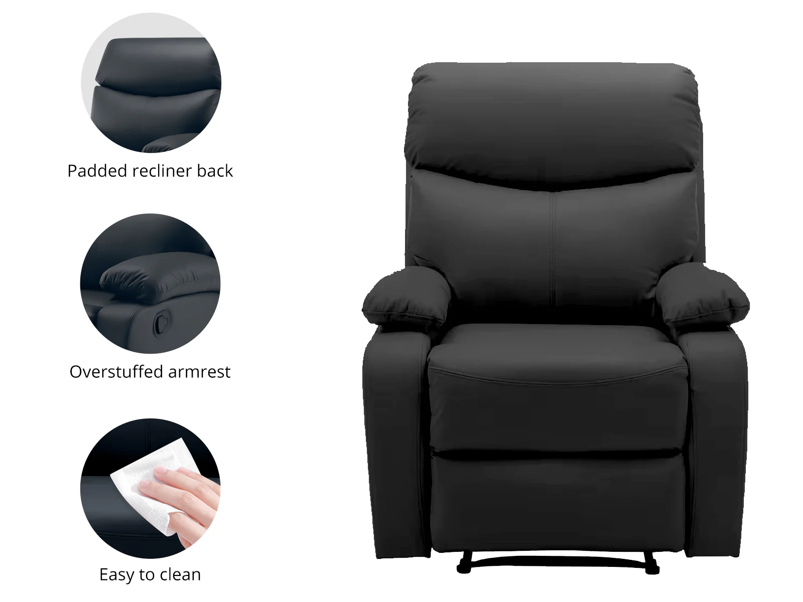 Giselle Recliner Chair PU - Black - Image 6