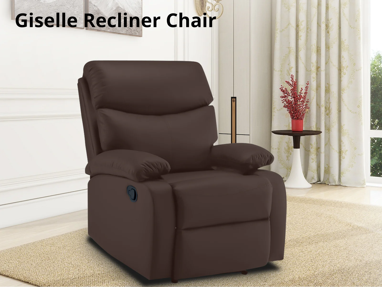 Giselle PU Leather Recliner Chair - Brown - Image 2