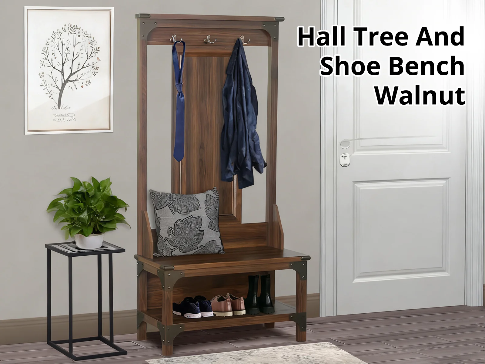 Hall Tree And Shoe Bench Walnut - Image 2