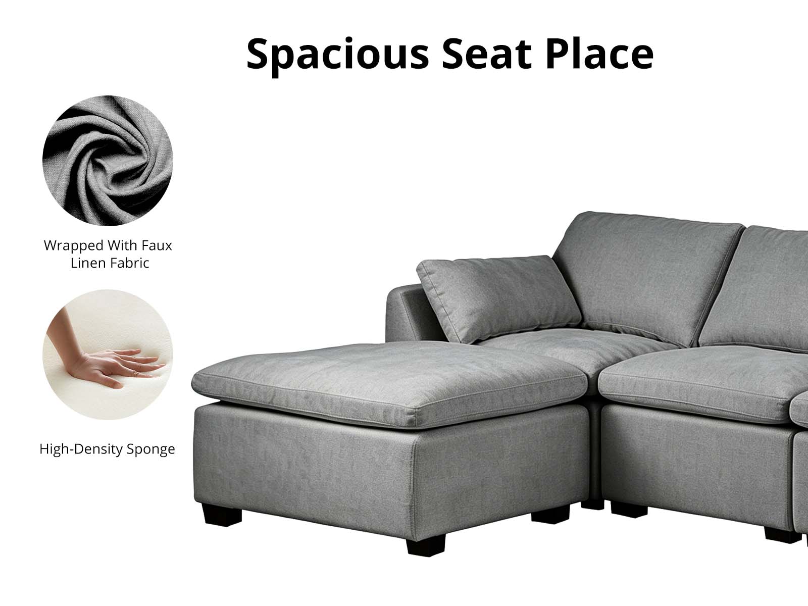 DS Jonpony 6-Piece Modular Sofa Set - Dark Grey - Image 5